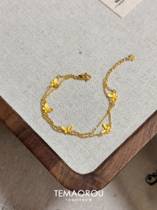 Double Layer Butterfly Fine Gold Bracelet Womens Sweet Unique Non-Fading Sand Gold Bracelet  out Fashion Jewelry