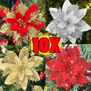 10pcs Glitter Christmas Flower / Artificial Flowers Merry Christmas Decorations for Home Xmas Tree Ornaments / Christmas Artificial Flowers Tree Hanging