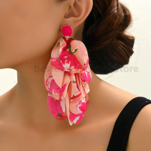 Handmade Bead Colorful Print Big Petals Dangle Earrings For Women Bohemian Style Trend Luxury Party Wedding Elegant Ear Jewelry
