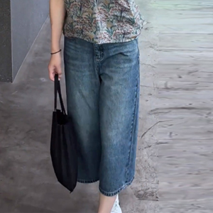 Shalldoer | Bộ đồ hai mảnh cổ điển phong cách Hồng Kông mùa hè rộng rãi quần jeans ống đứng không tay áo không tay quần áo làm việc