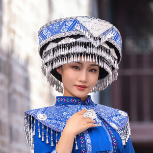 Mũ Biểu Diễn Trang Phục Dân Tộc Mới Bạc Miao Trang Trí Đầu Phong Cách Mới Trang Trí Sân Khấu Mũ Biểu Diễn Trang Trí Phụ Kiện