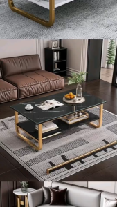 โต๊ะกลางโซฟา โต๊ะรับแขก แบบ2ชั้น ลายหินอ่อนสไตล์โมเดิร์น พร้อมส่ง