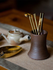 Portable Bronze Black Ebony Wood Handle Tea Ceremony Six Gentlemen Set Coarse Ceramics Tea Clip Retro Chinese Style Manual Work