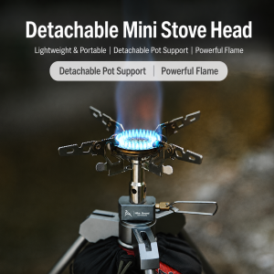 Detachable Mini Camping Stove 3300W Foldable Gas Burner Portable Outdoor Stove Head with 4-Arm Pot Support for Hiking Picnic