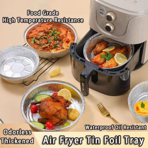 Foil Tin Tray Round Tray Aluminum Foil Kitchen Cooking Air Fryer Disposable Baking Aluminum Foil Tin Tray Food Oil-Proof Barbecue High Temperature Resistant Kitchen Cooking Tools 锡纸盘