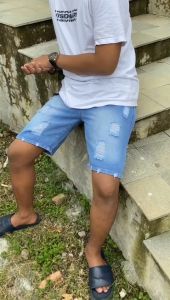 Celana Pendek Jeans Sobek Pria Warna Abu Snow Black Hitam Polos Biru Muda Blit Navy Dongker Terbaru 2023 Laki2 Cowo Dewasa Robek Bolong Dengkul Lutut 3/4 Murah Ukuran Jumbo Big Size