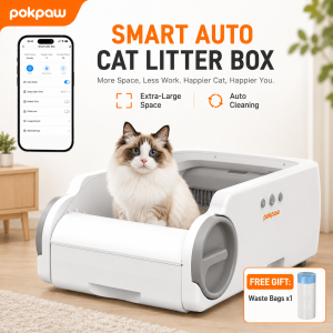 Pokpaw Automatic Cat Litter Box Large Capacity Open Top Self Cleaning Smart Cat Toilet with APP Control for Multiple Cats