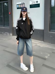 ZHUOCAN | American Vintage Blue Washed Loose Fit Shorts