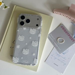 Sanrio | Cute Cartoon Y2K Hello Kitty Transparent Mobile Phone Case for IPhone 16 Pro 15 17 Pro Max Glitter Shockproof Protective Cover
