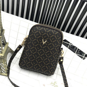 Mini Vertical Printed Mobile Phone Bag Womens Crossbody Bag Fashionable All-Match Small Diagonal Bag Korean Style PVC Material