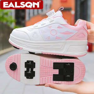 Kids 4-Wheel Roller Skating Shoes with Detachable Wheels Breathable Ultra-Light Walking Sneakers For Teenagers Girls Gifts