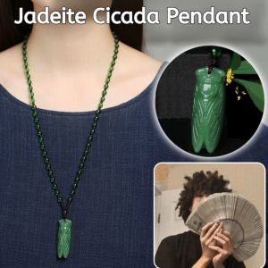 Jade Cicada Pendant Natural Sweater Chain Fashion Jewelry Ethnic Style Couple Necklace Enhance Career