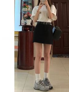 Black Casual Suit Short Skirt for Women High Waist Slimming Pear Shape Hidden Tummy A-Line Skirt Polyester Fiber Material