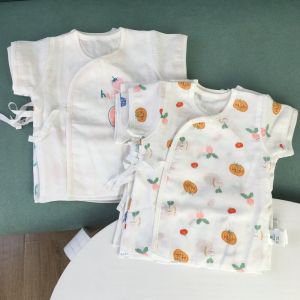 2-Piece Newborn Summer Thin Double-Layer Gauze Short Sleeve Gown Pure Cotton Breathable Newborn Baby Babys Top