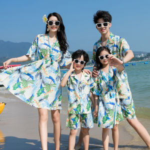 Family Matching Beach Vacation Outfits Couples Double Bay Hainan Sanya Beach Dress Summer Cotton Blend Sweet Style Ensemble