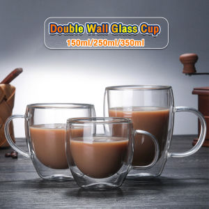 C.N. Transparent Double Wall Glass Cup Coffee Mug Heat Resistant Cup With Handle 150ml/250ml/350ml