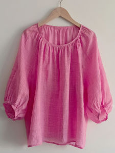 Pink Bubble Sleeve Shirt Womens Casual Doll Top Trendy Summer Fashion Silk Material Seven Sleeve Length Regular Style