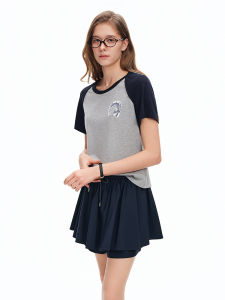 DUSHU | Horse Print Color Block Short Sleeve T-Shirt