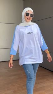 NARAGU - Baju Kaos Kombinasi Warna 7 8 Aldira Twotone Katun 24s Atasan Wanita Sporty Kasual Gaya Simple
