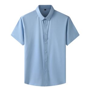 [Plus Size] L-10XL Mens Solid Color Short Sleeved Shirt Oversized Loose Top Elasticity Business Casual Big Gent Work Shirts