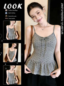 Dotted Lace Halter Vest Bra Padded Fitted Top