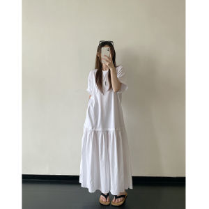 Minimalist White Midi Short Sleeve Dress for Spring Summer