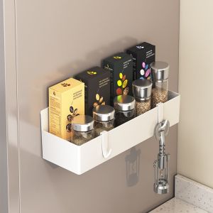 Magnetic Refrigerator Side Storage Rack ABS Wall Mounted Spice Organizer No Drill Kitchen Shelf for Fridge Laundry Bathroom