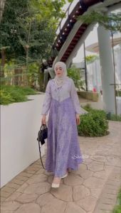 PURPLE SILK SUTRA DRESS GAMIS SILK SUTRA BATIK CAP PEKALONGAN