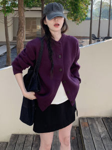 YUEZHONGWEI | Áo Khoác Len Tím Dày Ấm