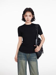 American Style Short Sleeve Cotton T-Shirt Women Summer New Style Pure Cotton round Neck Slim Fit Hot Girl Short Length Top