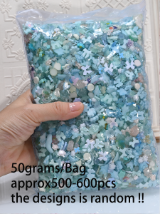 50g/Bag Random Blue Mixed Bow/Flower Nail Art Charms 500-600pcs  Resin Camellia/Bowknot Nails Decoration DIY Manicure Accessorie