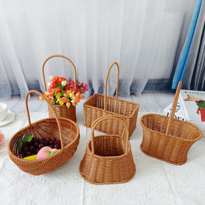 Plastic Wicker Basket Handbag Gift Basket Restaurant Outdoor Picnic Fruit Basket Handheld Bag Eco-Friendly Restaurant Supply