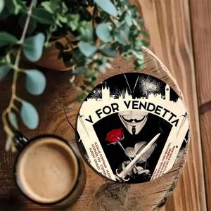 Classic Movie V For V-vendetta pattern art painted wooden anti-slip coasters suitable for decoration of living room kitchenware