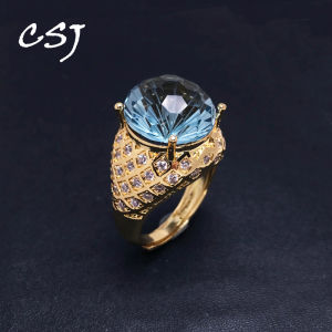 CSJ Big Stone 11ct Aquamarine Rings Yellow Gold Amethyst Topaz Citrine Firework Cut 15mm for Women Party Jewelry Gift