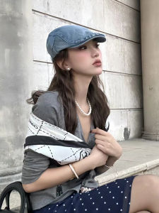 FALOEFUN Vintage American Street Style Hat for Women Comfortable Breathable Denim Beret Hat with Short Eaves Spring Summer Autumn Winter