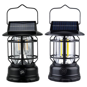 【New Arrival】Solar Powered Outdoor Camping Lantern Dimmable Vintage Camping Light 1200mAh Hanging Retro Lantern for Hiking Emergency