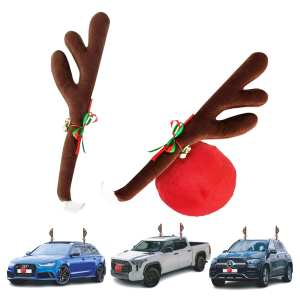 Christmas Car Reindeer Antler Decorations Vehicle Xmas Decorative Kit with Jingle Bells Rudolph Car Accessories Holiday Gift