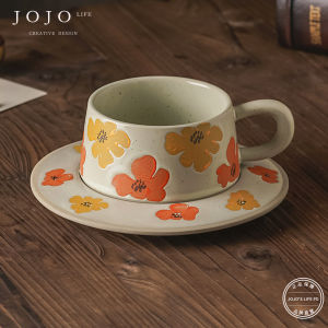 Vintage Thick Ceramics Coffee Cup And Plate Creative Latte Art JOJOS L. PD Small Fresh Style Dining Utensils for Office And Cafe