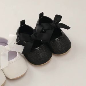 Baby Birthday Party Shoes Infant Toddler Bowknot Non-Slip Rubber Soft-Sole Flat PU First Walker Newborn Bow Decor Mary Janes