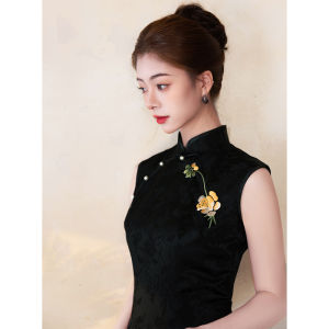 Chinese Style Embroidered Elegant Minimalist Vintage Slimming Everyday Show Dress