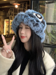 Plush Knitted Rabbit Fur Fisherman Hat Women Winter Warm Lion Wake up Big Head Circumference Woolen Cap Sweet Cute Style