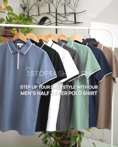 Mens Half Zipper Polo Shirt Casual Comfort Fit Stylish Short Sleeve Top for Everyday Wear