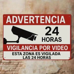 CIFbuy | "24-Hour Video Surveillance" Spanish Iron Art Sign with Scene Room Decor Garden Decoration Outdoor Sign Decorative Plaque