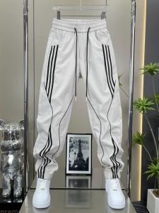 Summer New Mens Casual Pants Teenage Stripe Splicing Trendy Sports Nine Points Straight Leg Trousers Breathable Lightweight Polyester Fiber