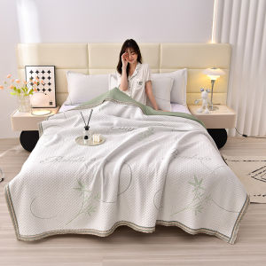 【 2024 New product】High Quality Wormwood Knitted Cotton Jacquard Summer Quilt Summer Cool Quilt Air Conditioner Quilt Soft Breathable Blanket Thin Comforter
