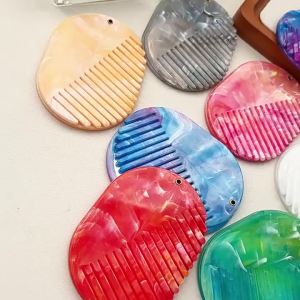 Marble Print Hair Comb Portable With Mirror Foldable Travel Makeup Mirror Acrylic Detangling 2 in 1 For Women Hair Accessories
