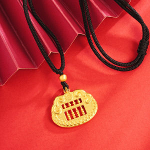 Kemstone Lock of Good Wishes Abacus Gold Plated Pendant Necklace Black Rope Necklace for Womens Jewelry Gift