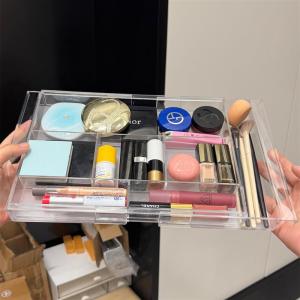 Transparent Drawer Mounted Organizer Box Extendable Compartments Jewelry Cosmetic Storage Container Desktop Organization Tool