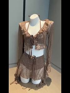 Senior2024 Áo Tắm Bikini Xẻ Tà Kiểu Váy Mẫu Mới Bộ Đồ 4 Chiếc Thái Lan Ren Gợi Cảm Che Da Kín Đáo Chống Nắng