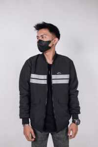 Tralims Jaket bomber polos skotlet 2 garis (Hitam)